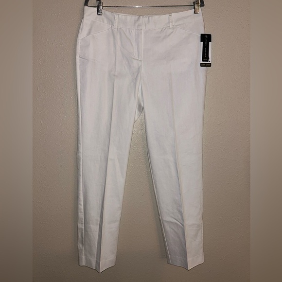 LARRY LEVINE Sz 10 Pants White Ankle Slim Leg NWT flat front (faux pockets) - Picture 1 of 7